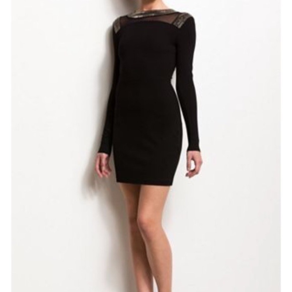 AX Armani Exchange | Little Black Dress Mesh Beaded Shoulder Embellishment Dress